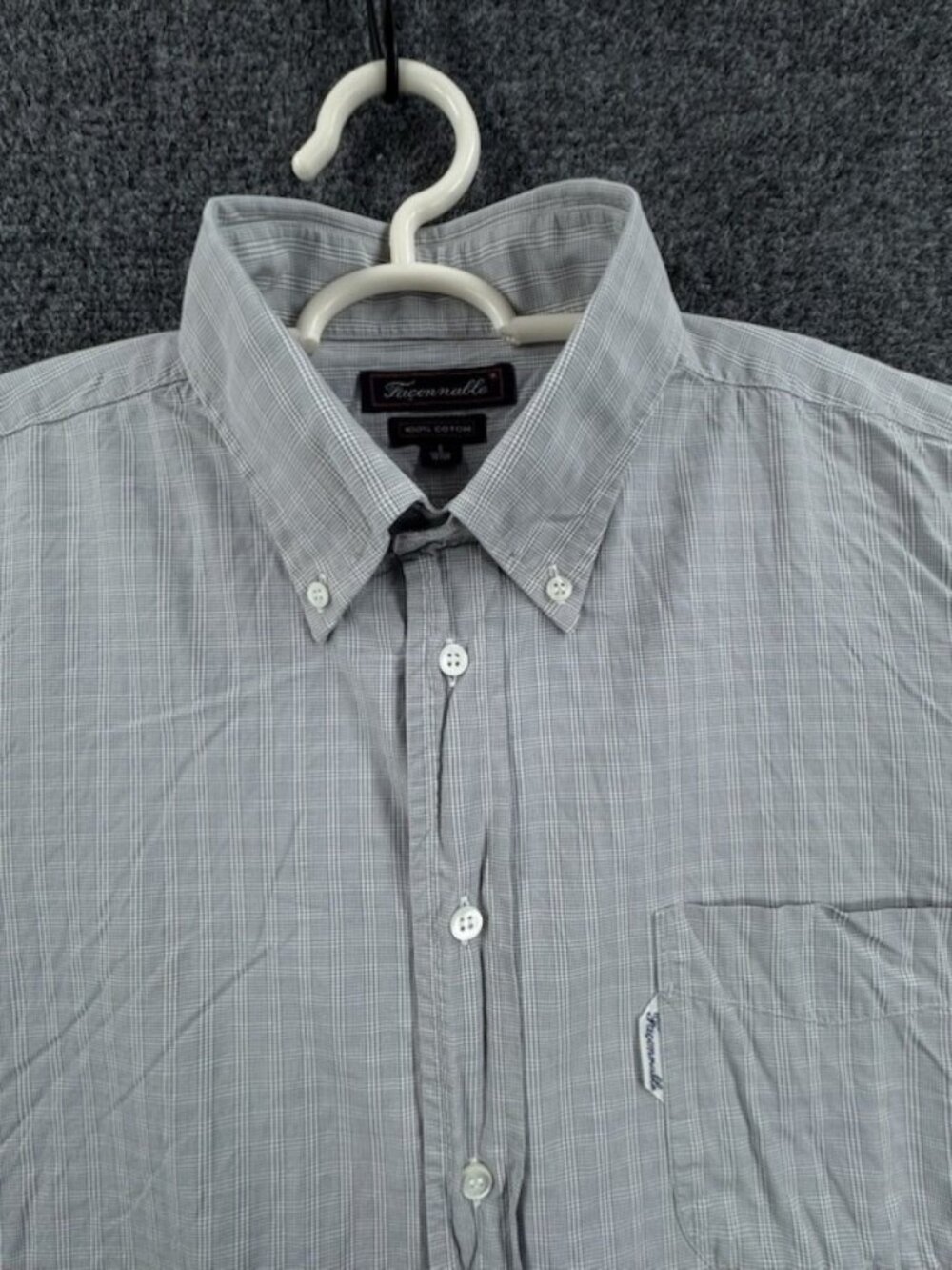 Faconnable 15.5 Cotton Button-Down Gray Long Sleeve Men Pocket Shirt Adult